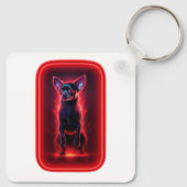 Black Chihuahua Dances Amidst Neon Red Light キーホルダー (裏面)