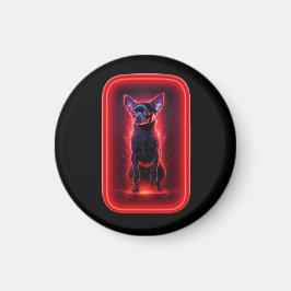 Black Chihuahua Dances Amidst Neon Red Light マグネット