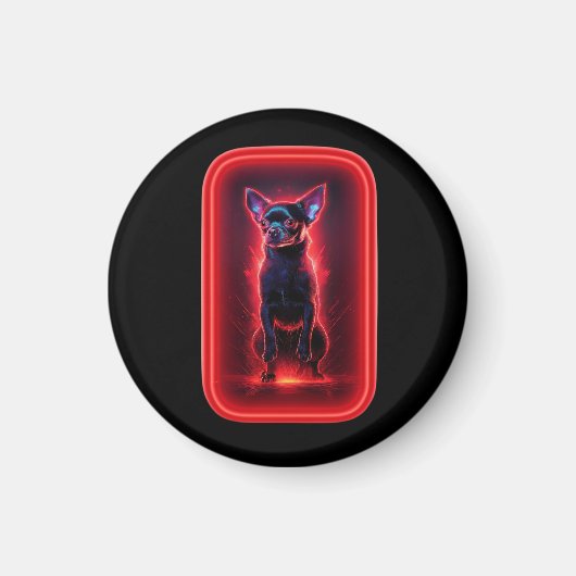 Black Chihuahua Dances Amidst Neon Red Light マグネット (正面)