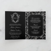 Black Chinoiserie Crest QR Code Wedding 招待状 (内部)