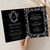 Black Chinoiserie Crest QR Code Wedding 招待状
