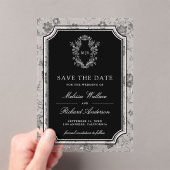 Black Chinoiserie Crest Wedding Save the Date アクリル招待状 (インサイチュ (ポータブル))