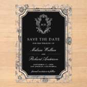 Black Chinoiserie Crest Wedding Save the Date アクリル招待状 (正面)