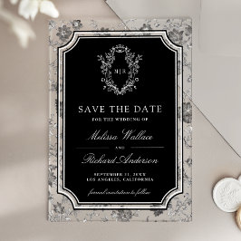 Black Chinoiserie Crest Wedding Save the Date アクリル招待状