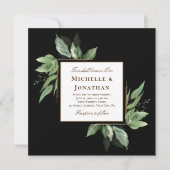 Black Christian'sの緑の金ゴールドの結婚フレーム 招待状 (正面)