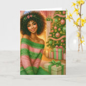 Black Christmas Card | Pink and Green Card カード (黄色い花)