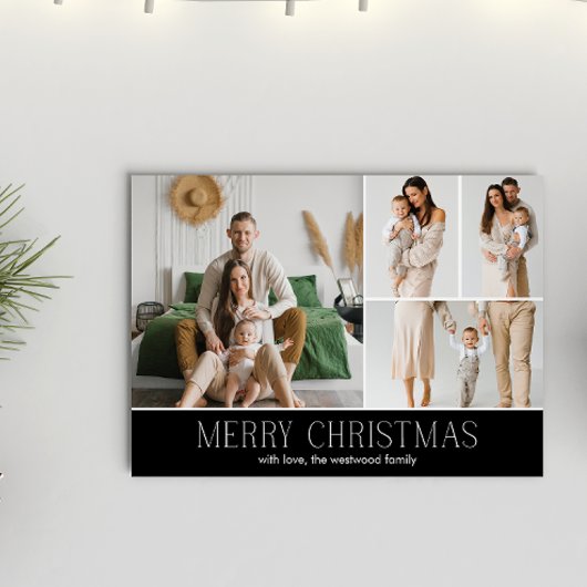 BLACK Christmas Elegant 4 Collage Photo message シーズンカード