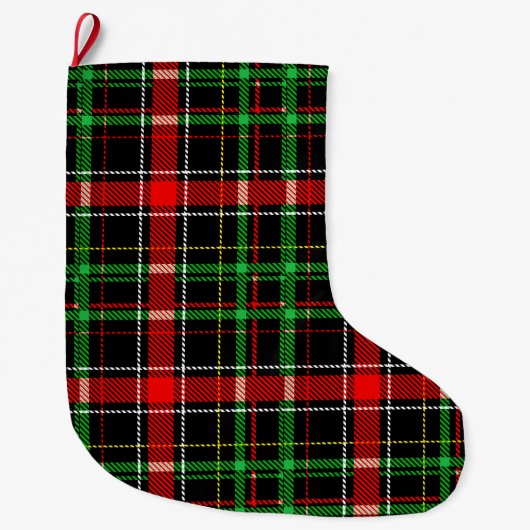 Black Christmas Flannel Plaid Tartan Design ラージクリスマスストッキング (正面)