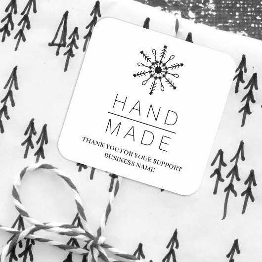  Black Christmas Modern Snowflake for Business スクエアシール