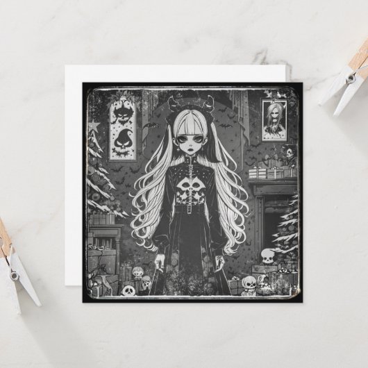 Black Christmas (navideña gris). カード (正面/裏面インサイチュ)