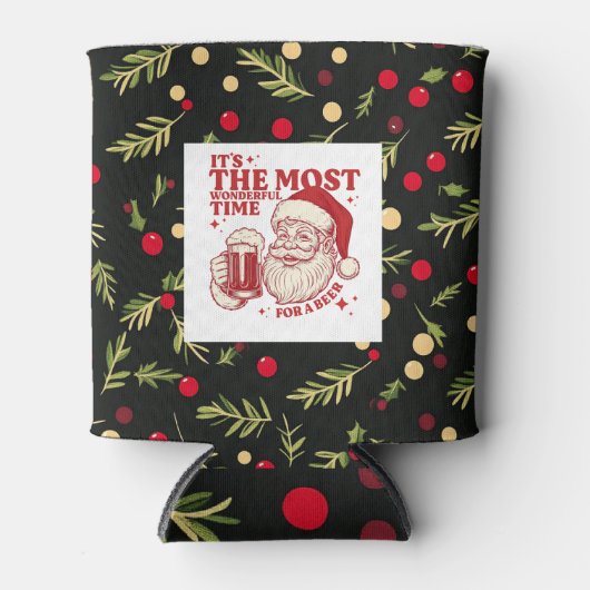 Black Christmas patterns 缶クーラー (正面)