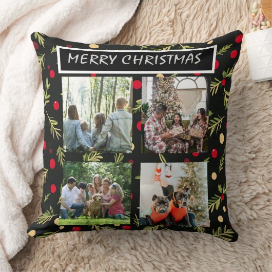 Black Christmas Patterns  4 Photo Collage クッション (ブランケット)