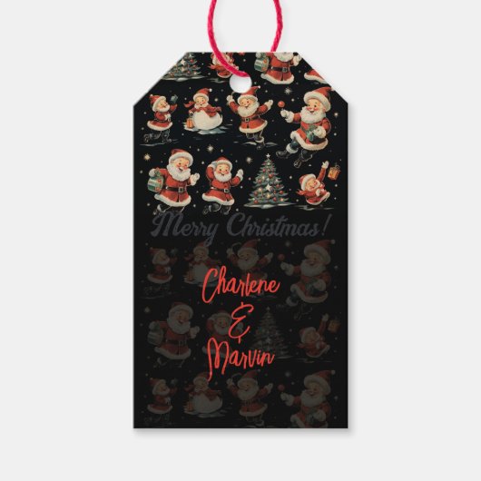 Black Christmas Santa Snowman vintage Gift Tag ギフトタグ (正面)