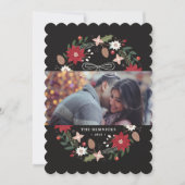 Black Christmas Wreath Floral Holiday Photo Card 招待状 (正面)