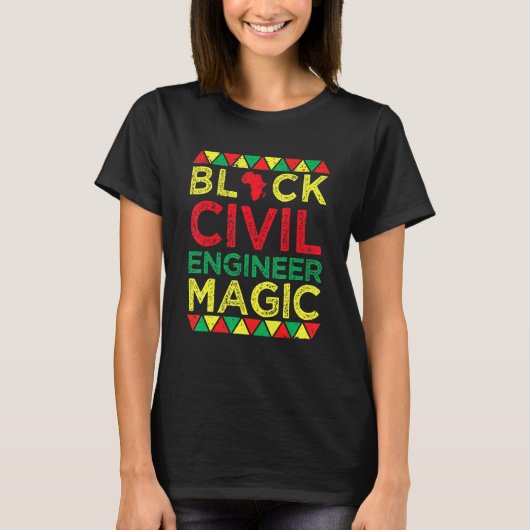 Black Civil Engineer Magic Engineering Black Histo Tシャツ (正面)