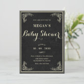 Black classic vintage elegant baby shower  招待状 (スタンド正面)