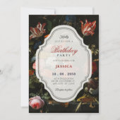 Black classic vintage floral bouquet birthday 招待状 (正面)