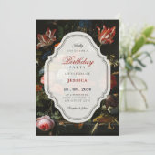 Black classic vintage floral bouquet birthday 招待状 (スタンド正面)