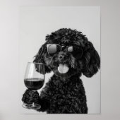 Black Cockapoo Drinking Wine Wall Art, Black and ポスター (正面)
