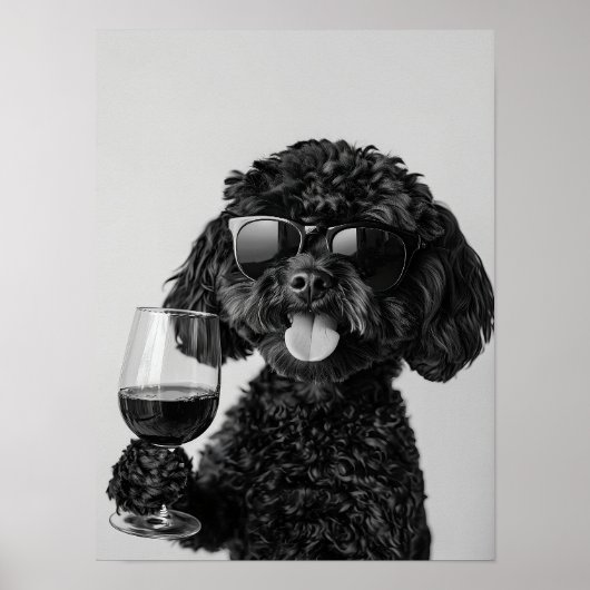 Black Cockapoo Drinking Wine Wall Art, Black and ポスター (正面)