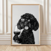 Black Cockapoo Drinking Wine Wall Art, Black and ポスター