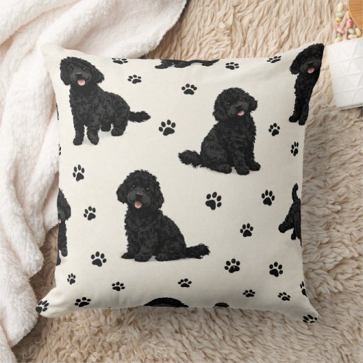 Black Cockapoo Gift | Cute Dog Pattern Cushion クッション (ブランケット)