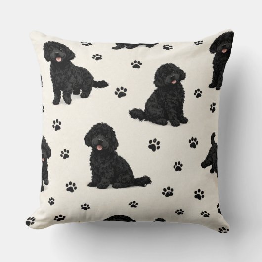 Black Cockapoo Gift | Cute Dog Pattern Cushion クッション (正面)