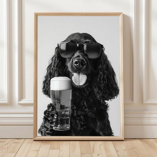 Black Cocker Spaniel Drinking Beer Wall Art, Black ポスター
