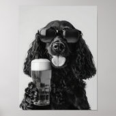 Black Cocker Spaniel Drinking Beer Wall Art, Black ポスター (正面)
