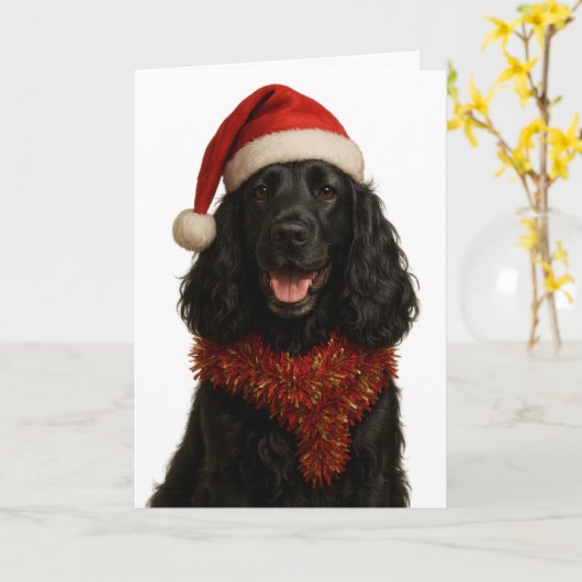Black Cocker Spaniel Happy Christmas card カード (黄色い花)