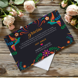 Black Colorful Floral Nuestra Boda Spanish Wedding サンキューカード