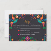 Black Colorful Floral Nuestra Boda Spanish Wedding 出欠カード (正面)