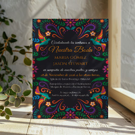 Black Colorful Floral Nuestra Boda Spanish Wedding 招待状