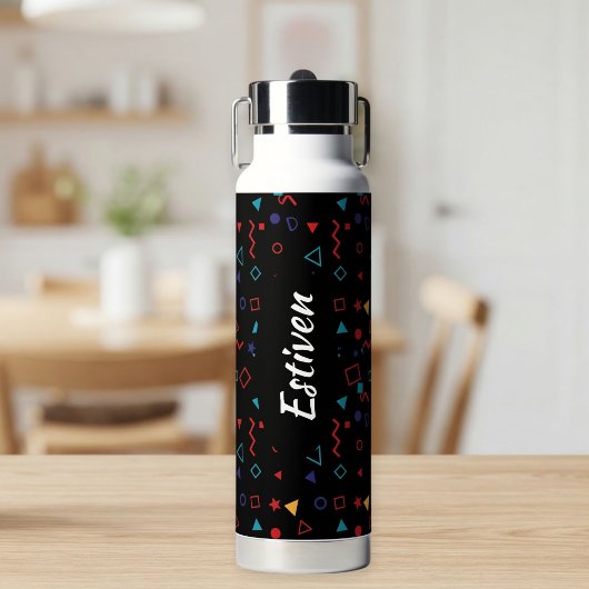 Black Colorful Personalized Water Bottle with Name ウォーターボトル