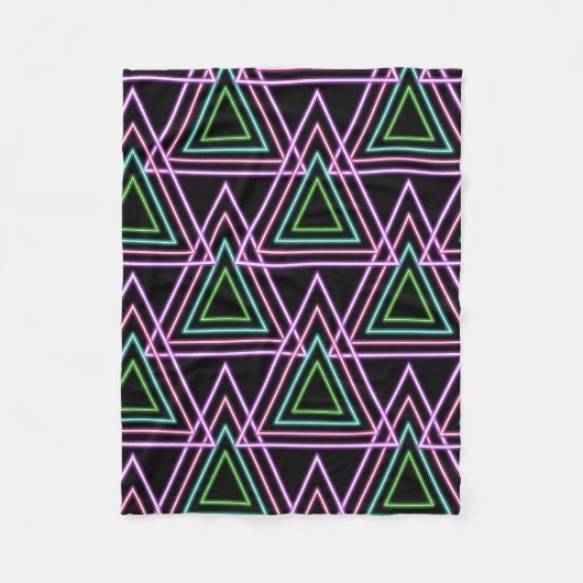 Black Colorful Retro 80's Neon Geometric Triangles フリースブランケット (正面)