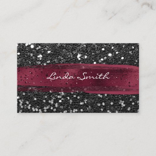 Black Confetti Glitter Burgundy Brush Strokes 名刺 (正面)