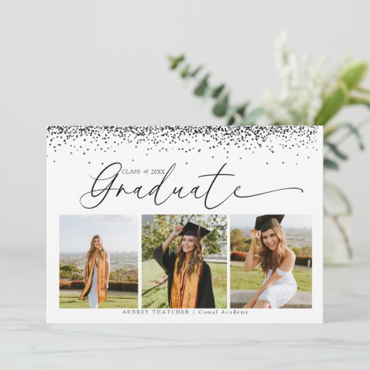 Black Confetti |  Photo Collage Graduation  招待状 (スタンド正面)