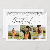 Black Confetti |  Photo Collage Graduation  招待状 (正面/裏面)