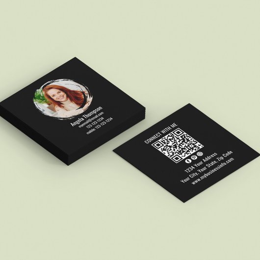 Black Connect with Me Photo QR Code  スクエア名刺