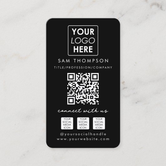 Black Connect with UsソーシャルメディアQRコードロゴ 名刺 (正面)