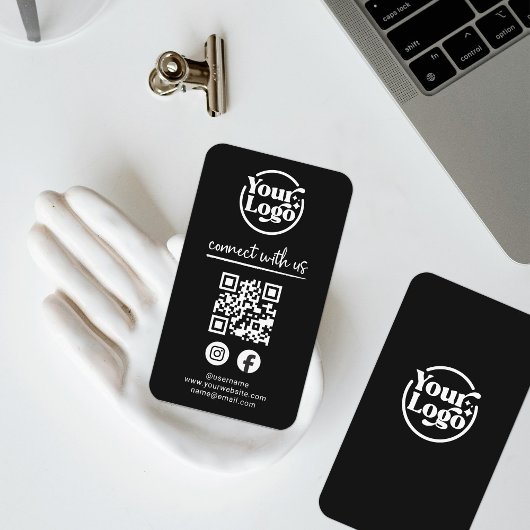 Black Connect With Us QRコードロゴソーシャルメディア 名刺