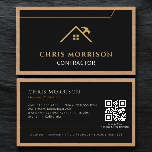 Black Construction Professional Wood QR Code 名刺