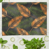 Black Copper Brown Palm Tree Leaf Glam Tropical キッチンタオル (折り畳み)