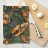 Black Copper Brown Palm Tree Leaf Glam Tropical キッチンタオル (四つ折り)