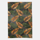 Black Copper Brown Palm Tree Leaf Glam Tropical キッチンタオル (縦)