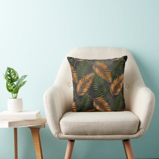 Black Copper Brown Palm Tree Leaf Glam Tropical クッション (椅子)