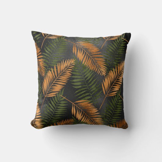 Black Copper Brown Palm Tree Leaf Glam Tropical クッション (正面)