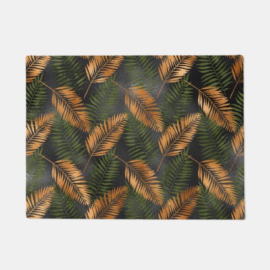 Black Copper Brown Palm Tree Leaf Glam Tropical ドアマット (正面)