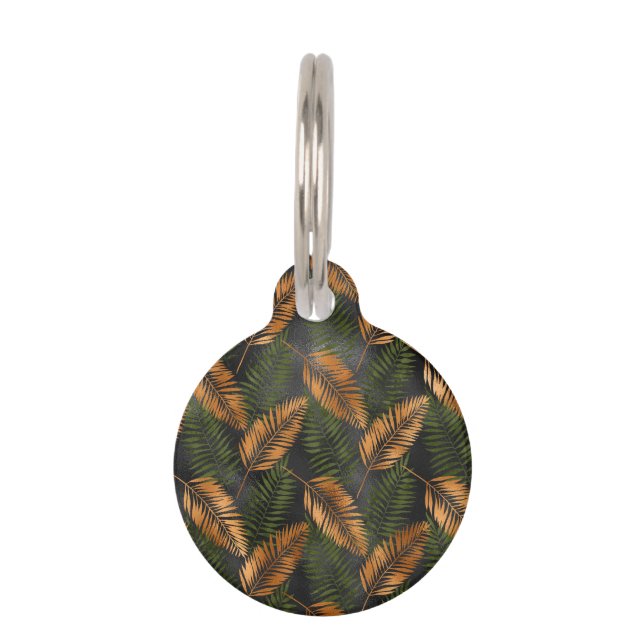 Black Copper Brown Palm Tree Leaf Glam Tropical ペット　ネームタグ (正面)