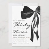 black coquette bow 30th birthday party 招待状 (正面)